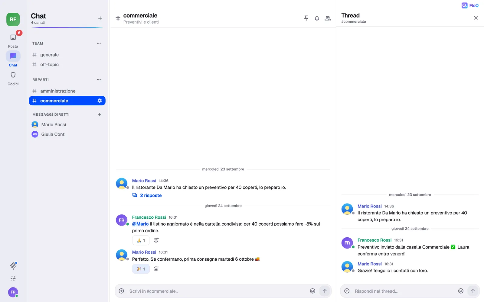 FloQ su Mac: un thread su un preventivo nel canale commerciale